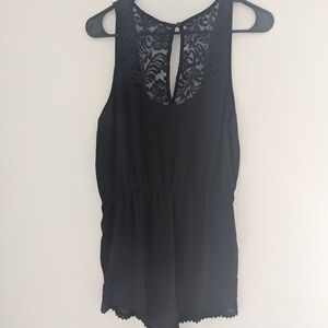 Ambiance Black Sleeveless Lace Romper